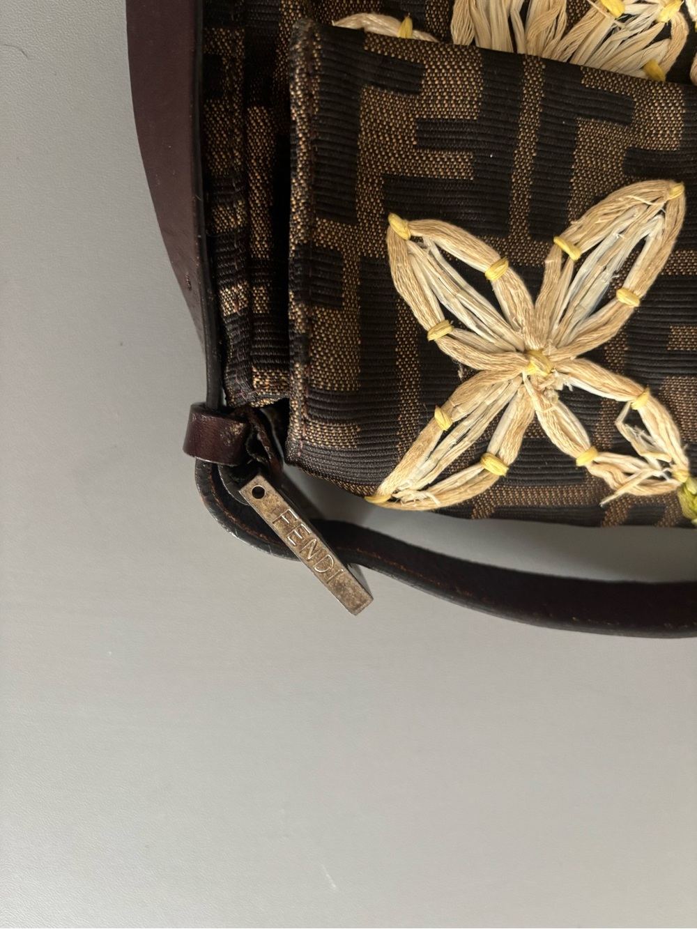 Vintage Fendi Zucca Monogram Floral Embroidered Baguette Bag - Picture 3 of 16